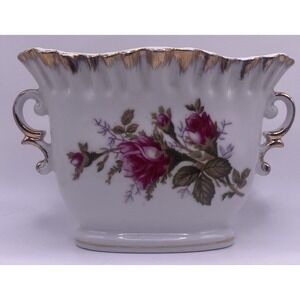 Vintage Tilso Vase Moss Rose 24KT Gold Trim Ornate Handle Ruffle Edge Japan